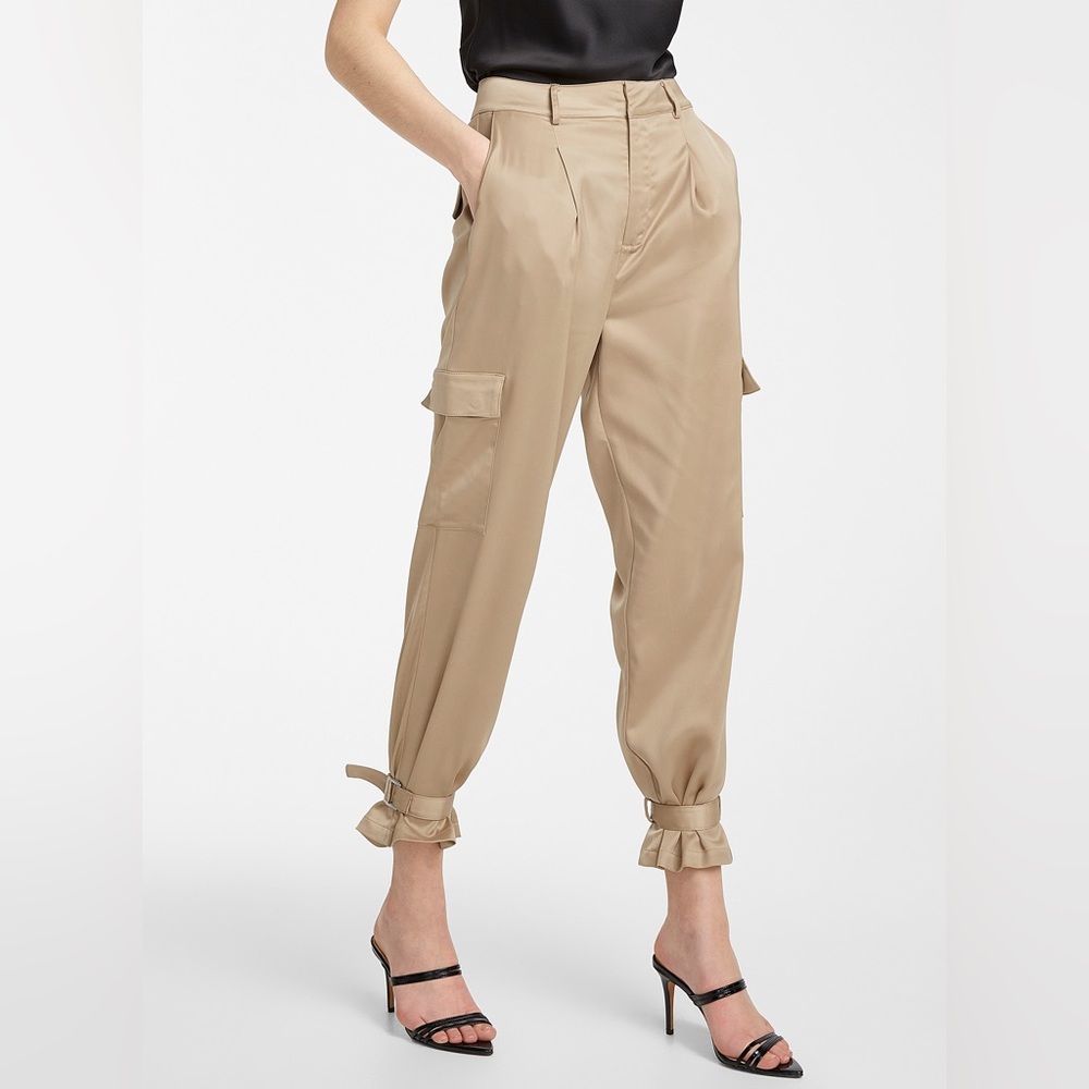 Simons Tan High-Waist Cargo Trousers with Ankle Ties